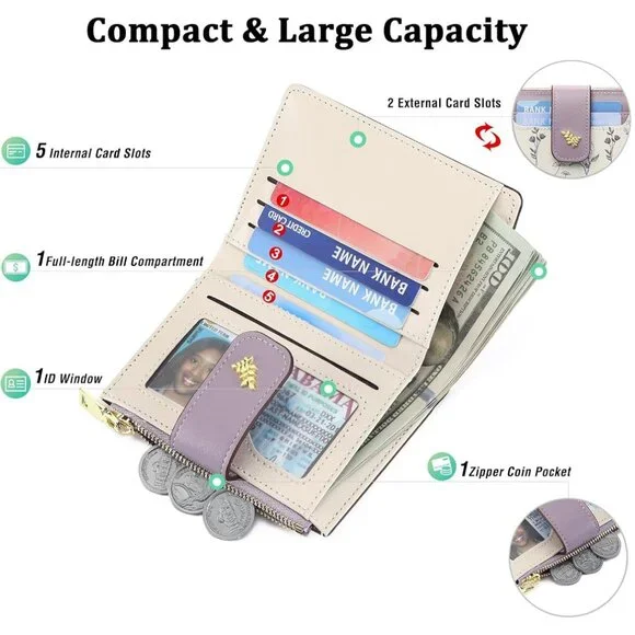 Floral Purple and Cream Women's Wallet - Picture 2 of 7